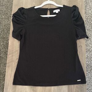 Calvin Klein Black Puff Sleeve Ruched Blouse